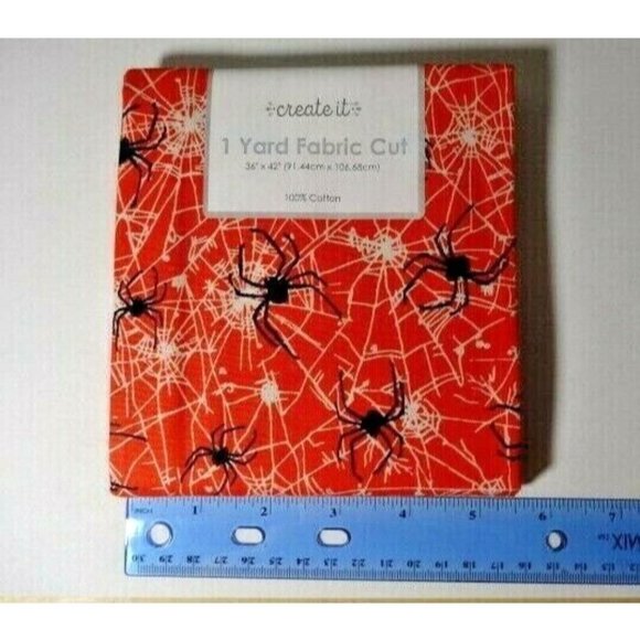 Spider Web Sewing Fabric Orange pre-cut 36 x 42-in Apparel Quilt Halloween NEW - Picture 2 of 2